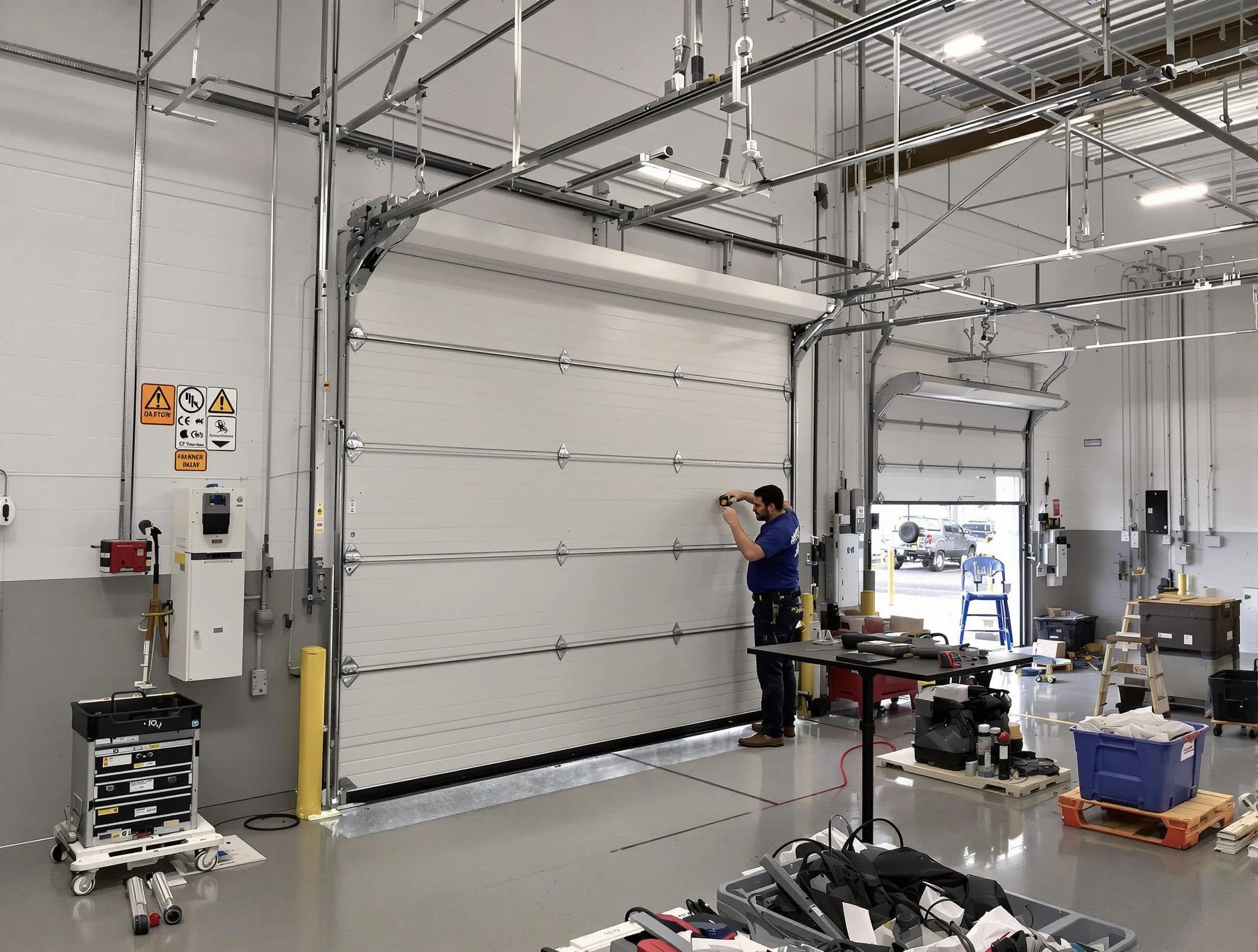 Commercial garage door repair being performed by Fort Lee Garage Door Repair expert in Fort Lee