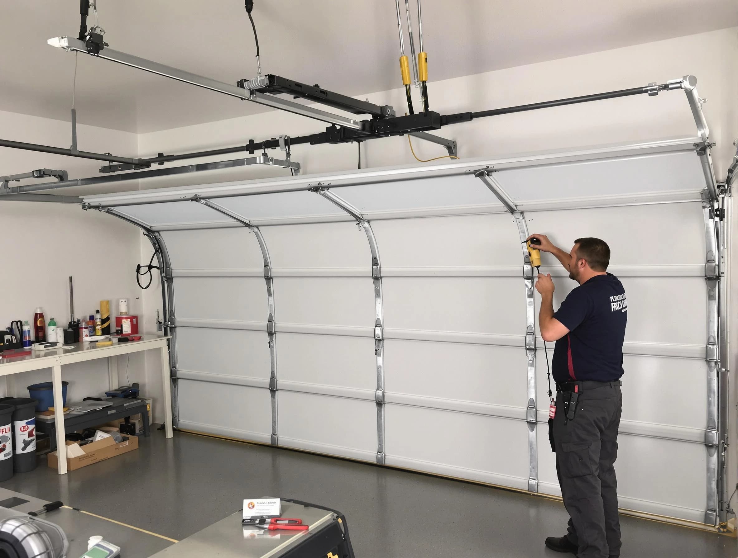 Fort Lee Garage Door Repair certified technician performing overhead door system repair in Fort Lee