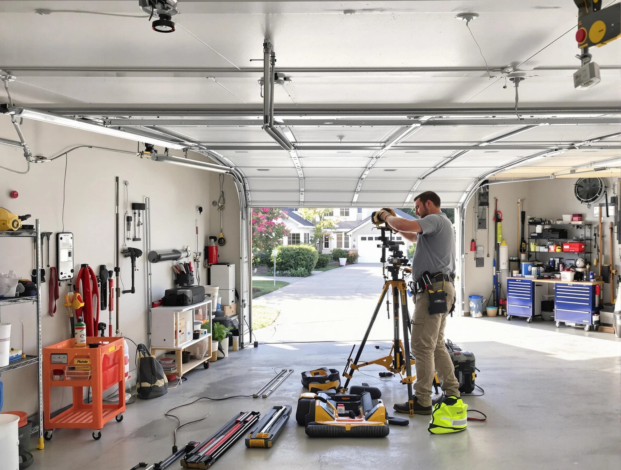Fort Lee Garage Door Repair specialist performing laser-guided track alignment in Fort Lee