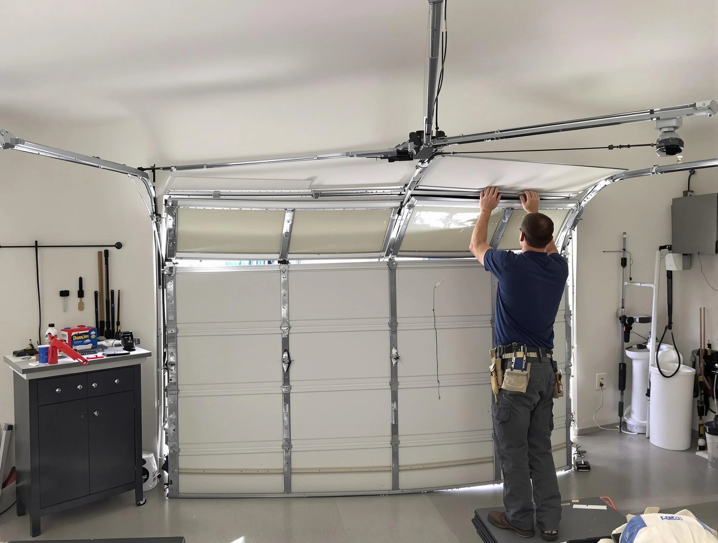 Fort Lee Garage Door Repair specialist performing precise section replacement on Fort Lee garage door