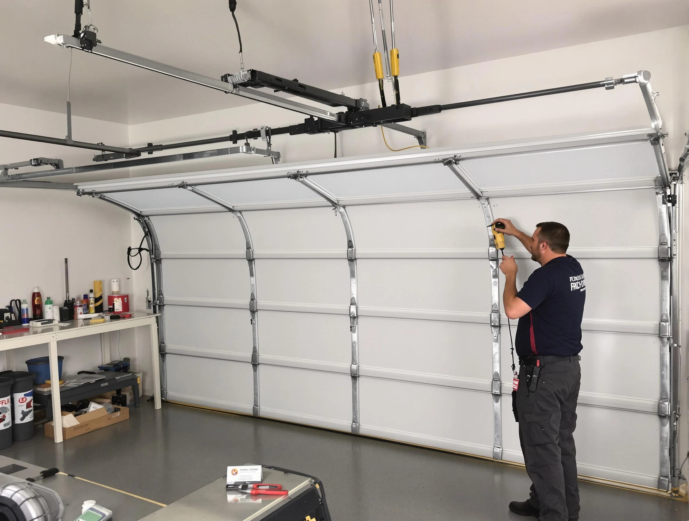 Fort Lee Garage Door Repair certified technician performing overhead door system repair in Fort Lee